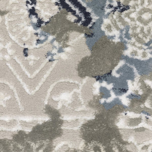 HomeRoots 2' Stylish Grey Blue Ivory Brown Navy Abstract Power Loom Runner Rug - Stain Resistant & Durable Design 5' X 8' 508775