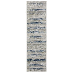 HomeRoots 2' Abstract Power Loom Runner Rug in Grey Blue, Light Blue, Ivory & Brown - Stain Resistant Style 2'3" x 7'6" 508778