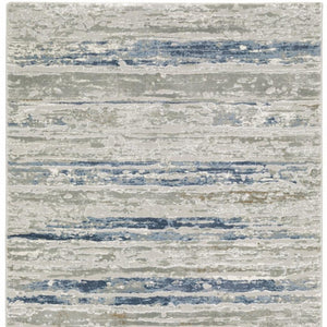 HomeRoots 2' Abstract Power Loom Runner Rug in Grey Blue, Light Blue, Ivory & Brown - Stain Resistant Style 2'3" x 7'6" 508778