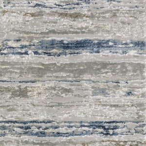 HomeRoots 2' Abstract Power Loom Runner Rug in Grey Blue, Light Blue, Ivory & Brown - Stain Resistant Style 2'3" x 7'6" 508778
