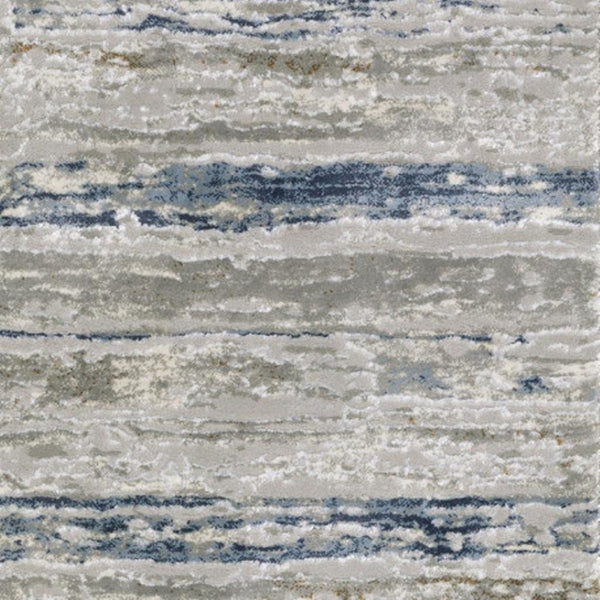 HomeRoots 2' Abstract Power Loom Runner Rug in Grey Blue, Light Blue, Ivory & Brown - Stain Resistant Style 2'3" x 7'6" 508778