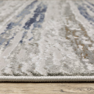 HomeRoots 2' Abstract Power Loom Runner Rug in Grey Blue, Light Blue, Ivory & Brown - Stain Resistant Style 2'3" x 7'6" 508778