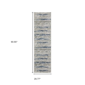 HomeRoots 2' Abstract Power Loom Runner Rug in Grey Blue, Light Blue, Ivory & Brown - Stain Resistant Style 2'3" x 7'6" 508778