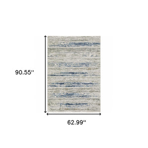 HomeRoots 2' Abstract Power Loom Runner Rug in Grey Blue, Light Blue, Ivory & Brown - Stain Resistant Style 5' X 8' 508780