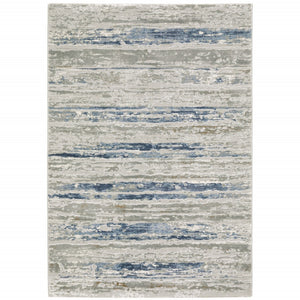 HomeRoots 2' Abstract Power Loom Runner Rug in Grey Blue, Light Blue, Ivory & Brown - Stain Resistant Style 7' X 10' 508781