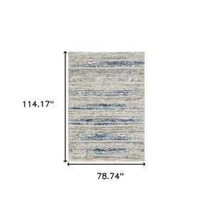 HomeRoots 2' Abstract Power Loom Runner Rug in Grey Blue, Light Blue, Ivory & Brown - Stain Resistant Style 7' X 10' 508781