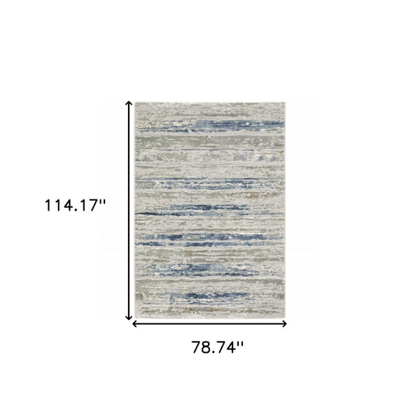 HomeRoots 2' Abstract Power Loom Runner Rug in Grey Blue, Light Blue, Ivory & Brown - Stain Resistant Style 7' X 10' 508781
