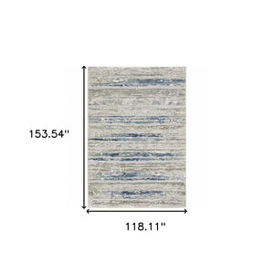 HomeRoots 2' Abstract Power Loom Runner Rug in Grey Blue, Light Blue, Ivory & Brown - Stain Resistant Style 10' X 13' 508782