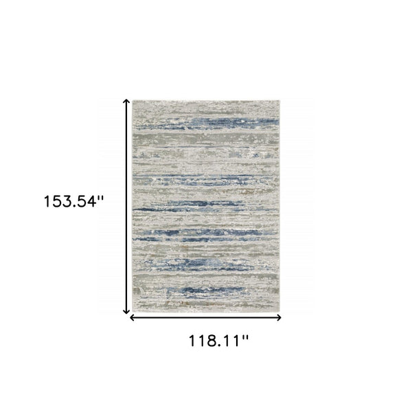 HomeRoots 2' Abstract Power Loom Runner Rug in Grey Blue, Light Blue, Ivory & Brown - Stain Resistant Style 10' X 13' 508782