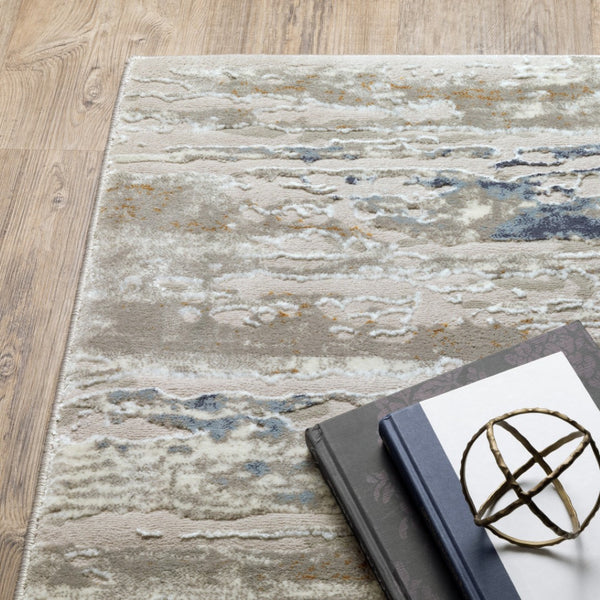HomeRoots 2' Abstract Power Loom Runner Rug in Grey Blue, Light Blue, Ivory & Brown - Stain Resistant Style 10' X 13' 508782