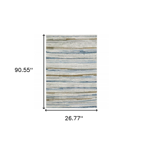 HomeRoots 8' Abstract Beige and Blue Runner Rug – Stylish, Stain-Resistant, Soft Pile for High-Traffic Spaces 2'3" x 7'6" 508783