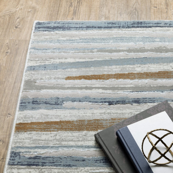 HomeRoots 8' Abstract Beige and Blue Runner Rug – Stylish, Stain-Resistant, Soft Pile for High-Traffic Spaces 2'3" x 7'6" 508783