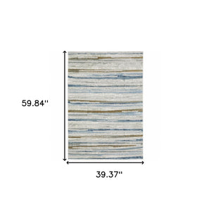 HomeRoots 8' Abstract Beige and Blue Runner Rug – Stylish, Stain-Resistant, Soft Pile for High-Traffic Spaces 3' x 5' 508784