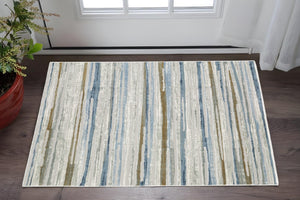 HomeRoots 8' Abstract Beige and Blue Runner Rug – Stylish, Stain-Resistant, Soft Pile for High-Traffic Spaces 3' x 5' 508784