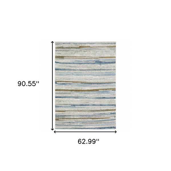 HomeRoots 8' Abstract Beige and Blue Runner Rug – Stylish, Stain-Resistant, Soft Pile for High-Traffic Spaces 5' X 8' 508785
