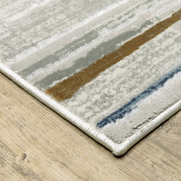 HomeRoots 8' Abstract Beige and Blue Runner Rug – Stylish, Stain-Resistant, Soft Pile for High-Traffic Spaces 5' X 8' 508785