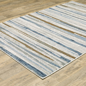 HomeRoots 8' Abstract Beige and Blue Runner Rug – Stylish, Stain-Resistant, Soft Pile for High-Traffic Spaces 5' X 8' 508785