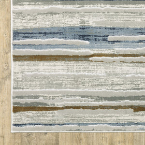 HomeRoots 8' Abstract Beige and Blue Runner Rug – Stylish, Stain-Resistant, Soft Pile for High-Traffic Spaces 5' X 8' 508785