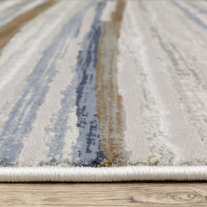 HomeRoots 8' Abstract Beige and Blue Runner Rug – Stylish, Stain-Resistant, Soft Pile for High-Traffic Spaces 7' X 10' 508786