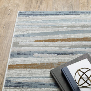 HomeRoots 8' Abstract Beige and Blue Runner Rug – Stylish, Stain-Resistant, Soft Pile for High-Traffic Spaces 7' X 10' 508786