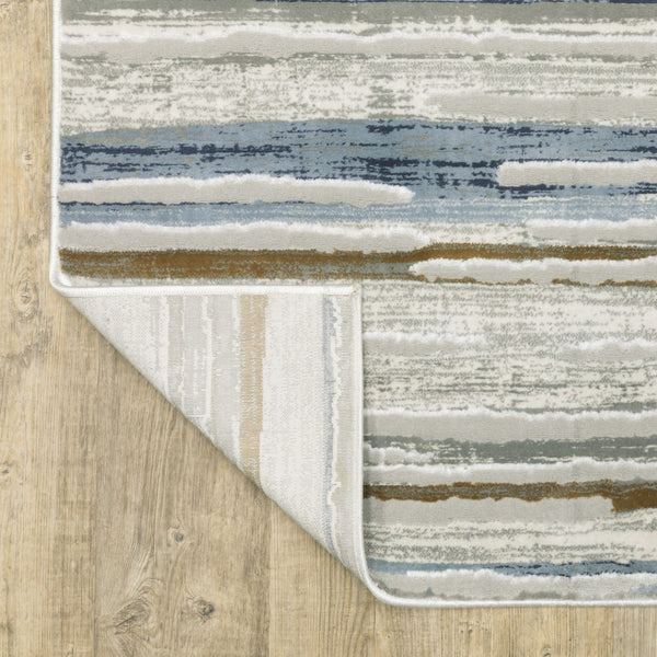 HomeRoots 8' Abstract Beige and Blue Runner Rug – Stylish, Stain-Resistant, Soft Pile for High-Traffic Spaces 7' X 10' 508786