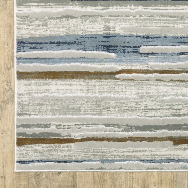 HomeRoots 8' Abstract Beige and Blue Runner Rug – Stylish, Stain-Resistant, Soft Pile for High-Traffic Spaces 10' X 13' 508787