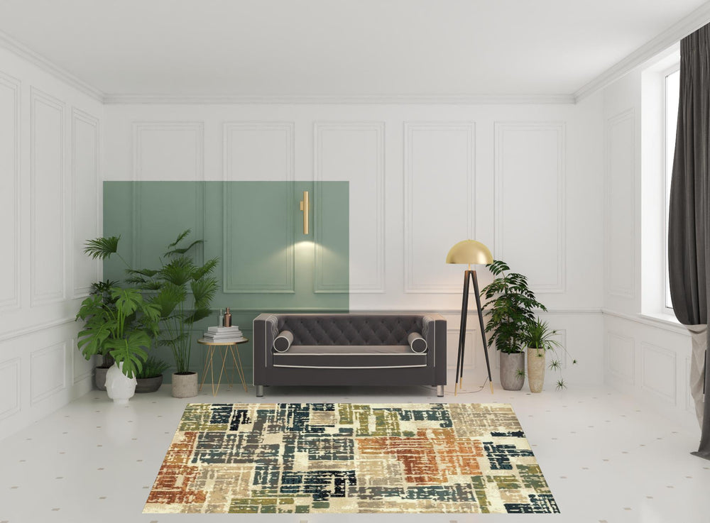 Homeroots 8' X 10' Beige Terracotta Green Navy And Grey Abstract Power Loom Stain Resistant Area Rug  Polypropylene 508792