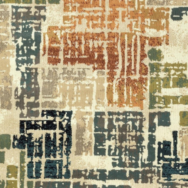 HomeRoots 10'' Abstract Power Loom Area Rug in Beige, Terracotta, Green, Navy & Gray - Durable, Stain Resistant Design 10' X 13' 508793
