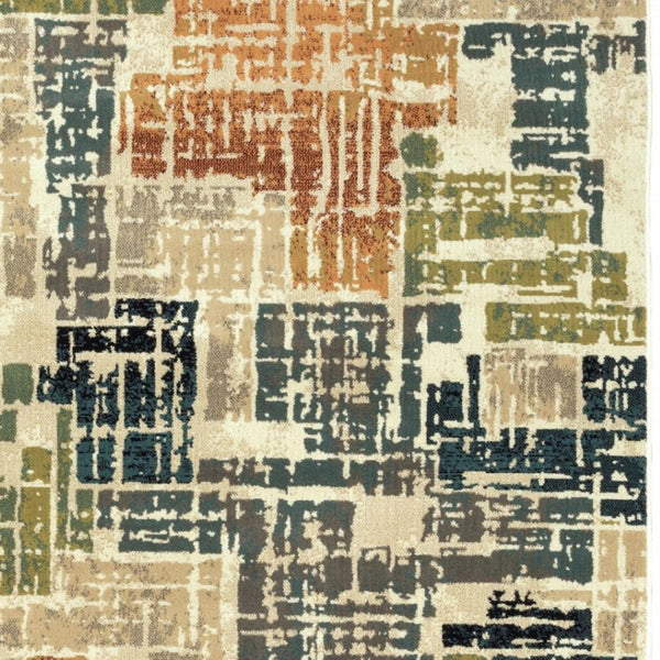 HomeRoots 10'' Abstract Power Loom Area Rug in Beige, Terracotta, Green, Navy & Gray - Durable, Stain Resistant Design 10' X 13' 508793