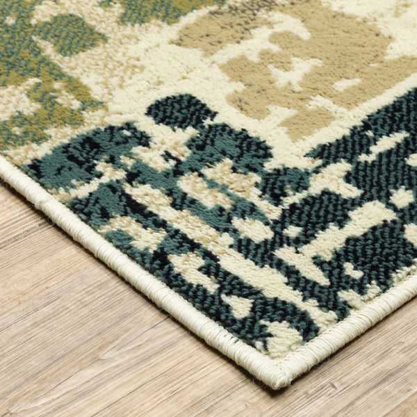 HomeRoots 10'' Abstract Power Loom Area Rug in Beige, Terracotta, Green, Navy & Gray - Durable, Stain Resistant Design 10' X 13' 508793