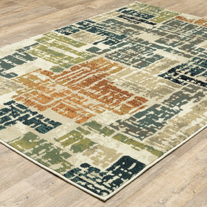 HomeRoots 10'' Abstract Power Loom Area Rug in Beige, Terracotta, Green, Navy & Gray - Durable, Stain Resistant Design 10' X 13' 508793