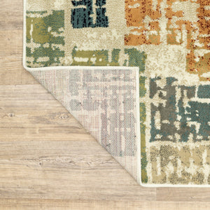 HomeRoots 10'' Abstract Power Loom Area Rug in Beige, Terracotta, Green, Navy & Gray - Durable, Stain Resistant Design 10' X 13' 508793