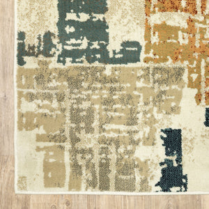 HomeRoots 10'' Abstract Power Loom Area Rug in Beige, Terracotta, Green, Navy & Gray - Durable, Stain Resistant Design 10' X 13' 508793