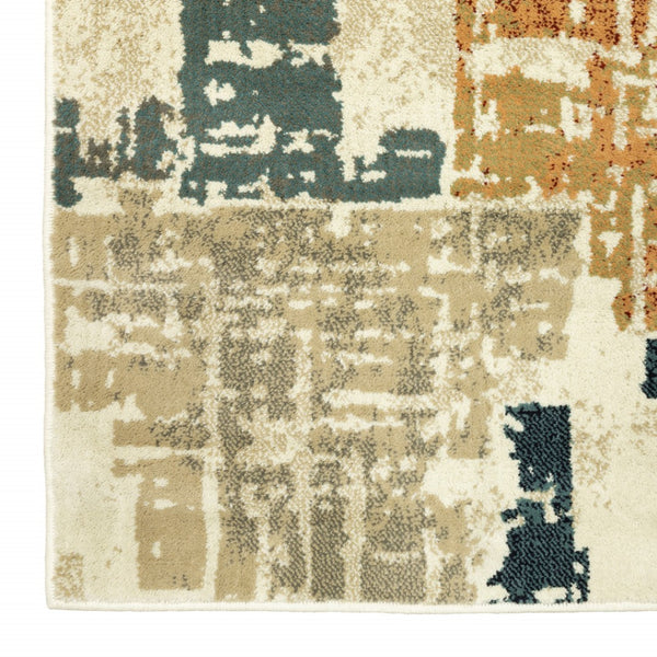 HomeRoots 10'' Abstract Power Loom Area Rug in Beige, Terracotta, Green, Navy & Gray - Durable, Stain Resistant Design 10' X 13' 508793