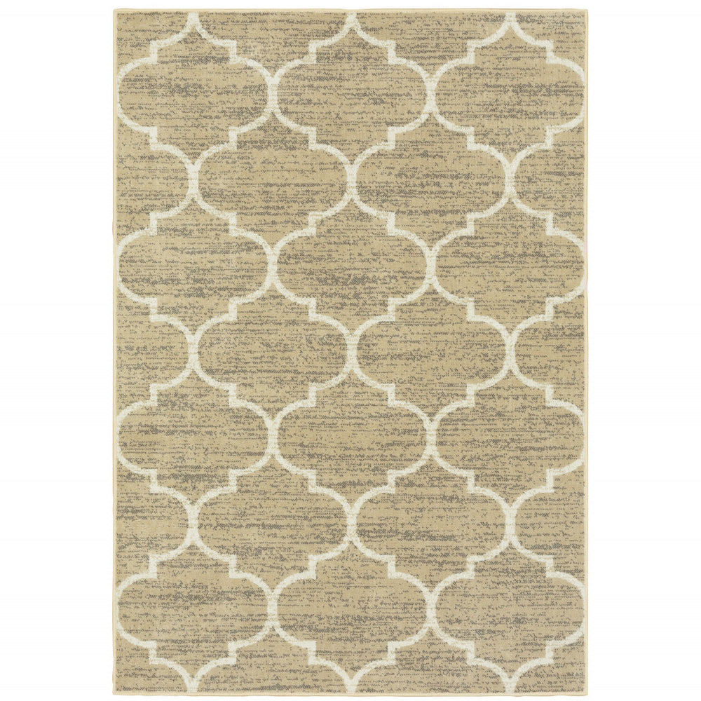 Homeroots 10' X 13' Beige And Ivory Geometric Power Loom Stain Resistant Area Rug  Polypropylene 508799