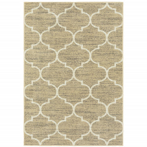 Homeroots 10' X 13' Beige And Ivory Geometric Power Loom Stain Resistant Area Rug  Polypropylene 508799