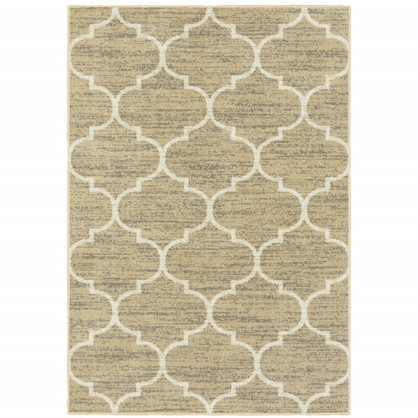Homeroots 10' X 13' Beige And Ivory Geometric Power Loom Stain Resistant Area Rug  Polypropylene 508799