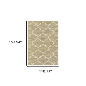 Homeroots 10' X 13' Beige And Ivory Geometric Power Loom Stain Resistant Area Rug  Polypropylene 508799