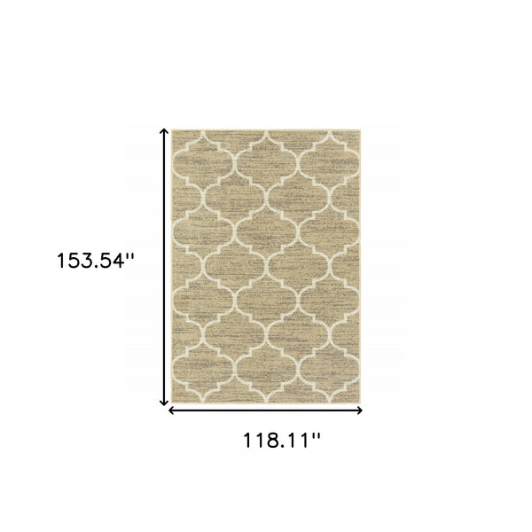 Homeroots 10' X 13' Beige And Ivory Geometric Power Loom Stain Resistant Area Rug  Polypropylene 508799