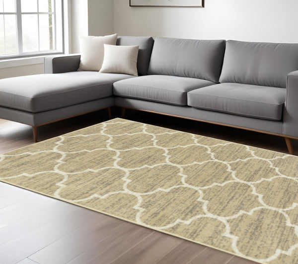 HomeRoots 10' Modern Geometric Power Loom Area Rug - Stain Resistant, Durable, Stylish for High-Traffic Spaces Beige, Ivory 508799