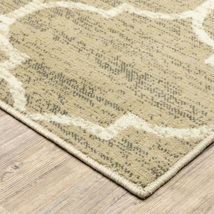 Homeroots 10' X 13' Beige And Ivory Geometric Power Loom Stain Resistant Area Rug  Polypropylene 508799