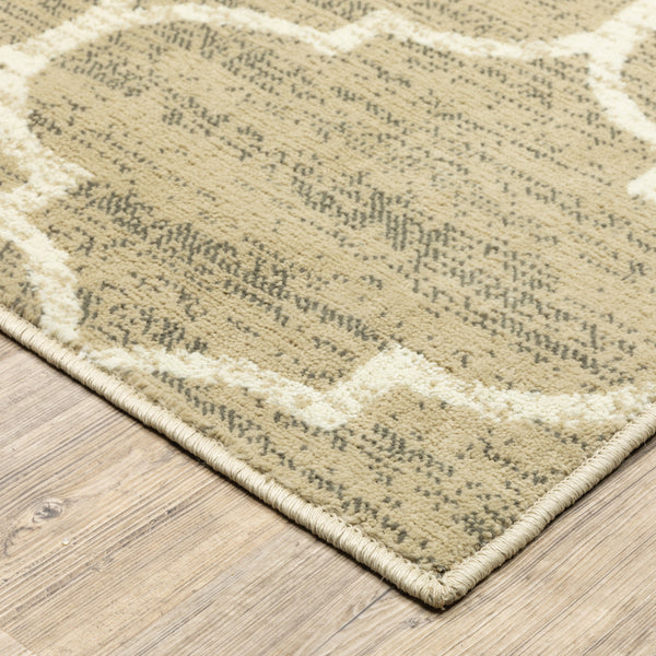 Homeroots 10' X 13' Beige And Ivory Geometric Power Loom Stain Resistant Area Rug  Polypropylene 508799
