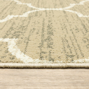 Homeroots 10' X 13' Beige And Ivory Geometric Power Loom Stain Resistant Area Rug  Polypropylene 508799