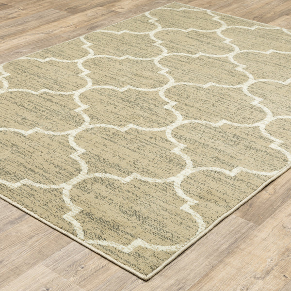 Homeroots 10' X 13' Beige And Ivory Geometric Power Loom Stain Resistant Area Rug  Polypropylene 508799