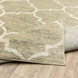 Homeroots 10' X 13' Beige And Ivory Geometric Power Loom Stain Resistant Area Rug  Polypropylene 508799