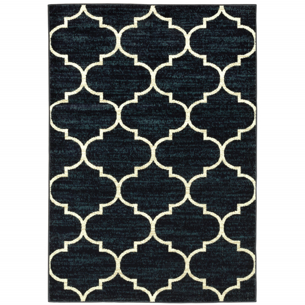 Homeroots 10' X 13' Navy And Ivory Geometric Power Loom Stain Resistant Area Rug  Polypropylene 508805