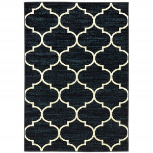 HomeRoots 10' Modern Geometric Power Loom Area Rug - Stain Resistant, Durable, Stylish for High-Traffic Spaces Blue, Ivory 508805