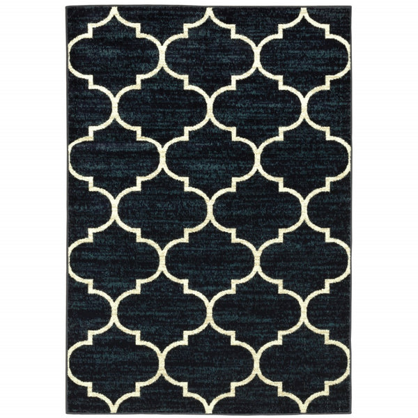 HomeRoots 10' Modern Geometric Power Loom Area Rug - Stain Resistant, Durable, Stylish for High-Traffic Spaces Blue, Ivory 508805