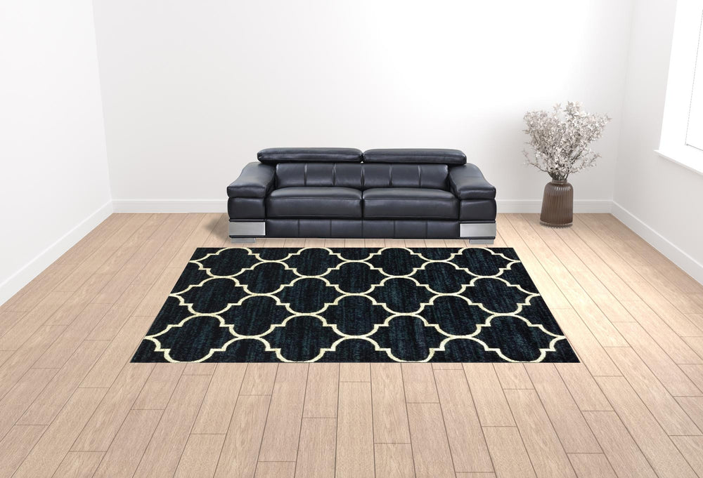 Homeroots 10' X 13' Navy And Ivory Geometric Power Loom Stain Resistant Area Rug  Polypropylene 508805