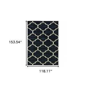 HomeRoots 10' Modern Geometric Power Loom Area Rug - Stain Resistant, Durable, Stylish for High-Traffic Spaces Blue, Ivory 508805